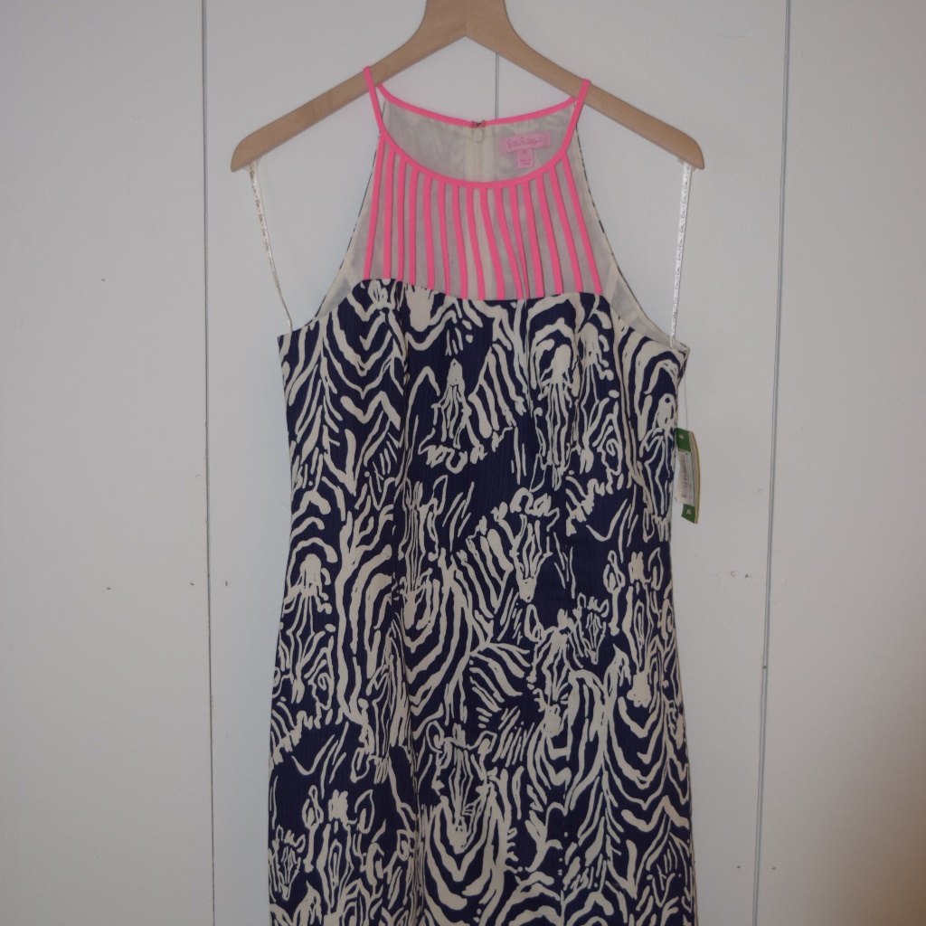 Lilly Pulitzer Shift Dress Zee Bebe Zebra Pattern Navy Blue Hot Pink Strappy Med